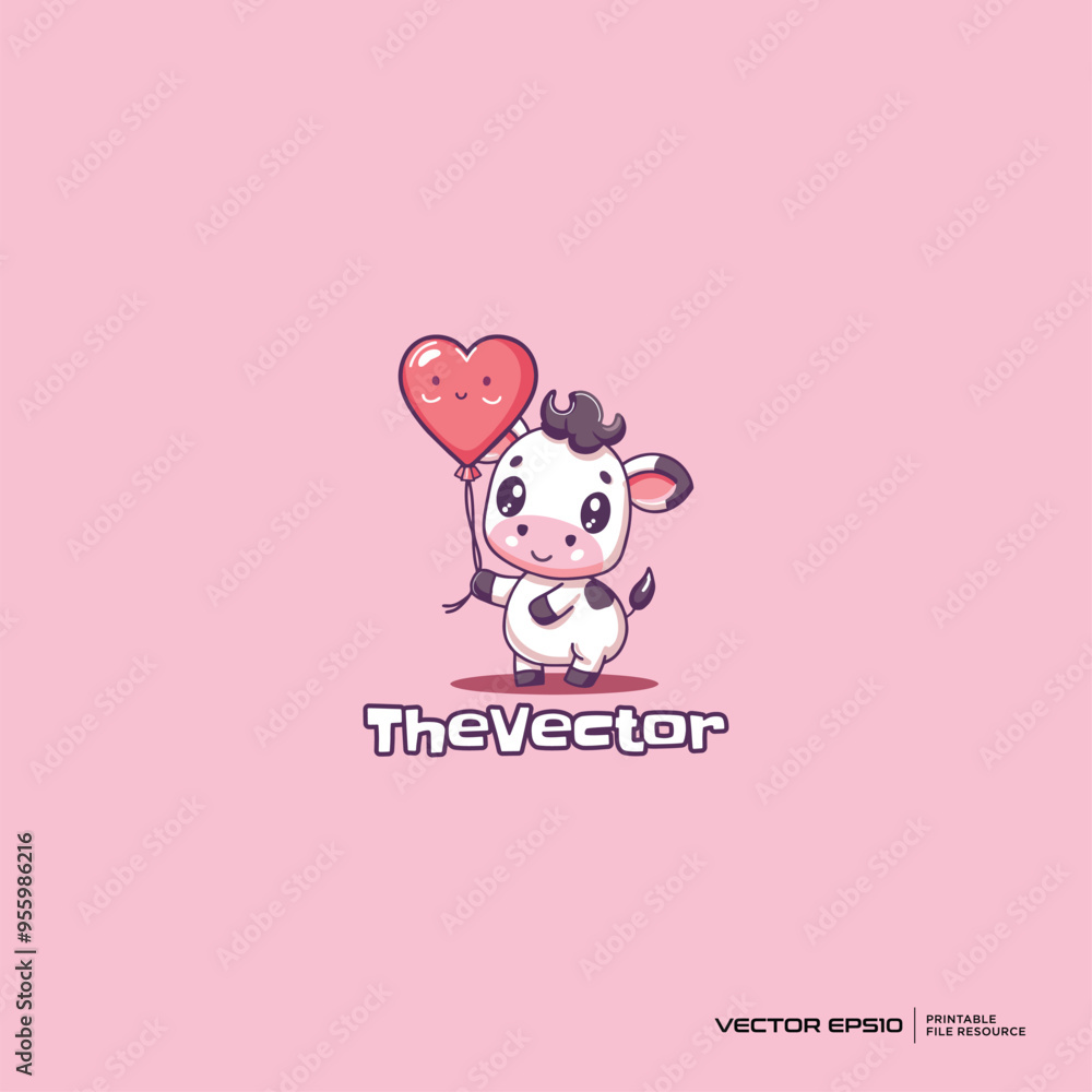 Cute cow holding balloon logo, vector, mascot, character, cartoon, illustration, eps10 Cute cow holding balloon logo, vector, mascot, character, cartoon, illustration, eps10