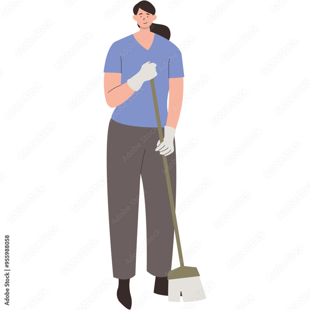 House Cleaning Person Character Isolated on White Background, Flat Vector Graphic.