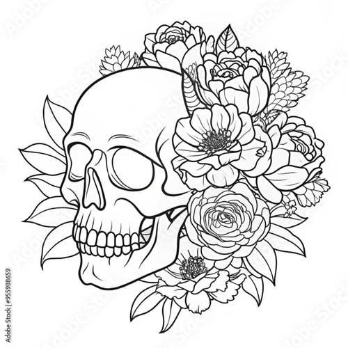 Wallpaper Mural Intricate Skull and Floral Design for Coloring Books and Print-on-Demand T-Shirts Torontodigital.ca