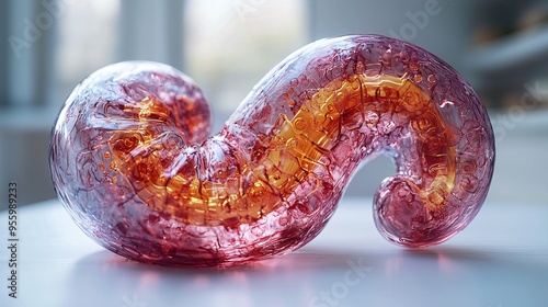 A creative depiction of the human stomach with an emphasis on medical accuracy, floating in a sterile white space. photo