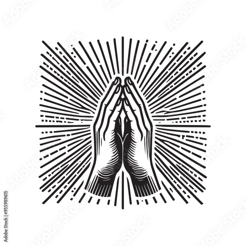 Classic Prayer Hands Clipart - Black and White Vector Design