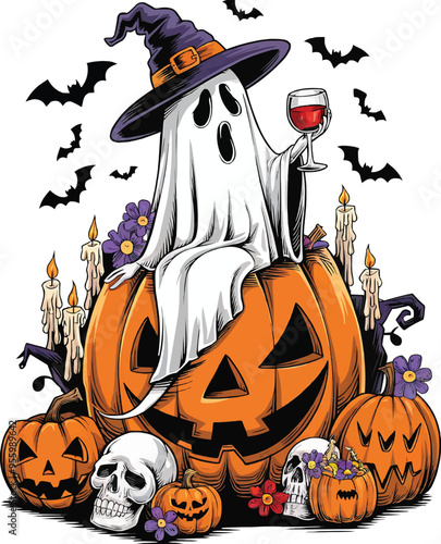Cute Halloween Ghost PNG Cute Ghost Png Halloween Png Coffee Png Halloween T shirt Design Png Mug Png Trending png dtf pod sublimation gift