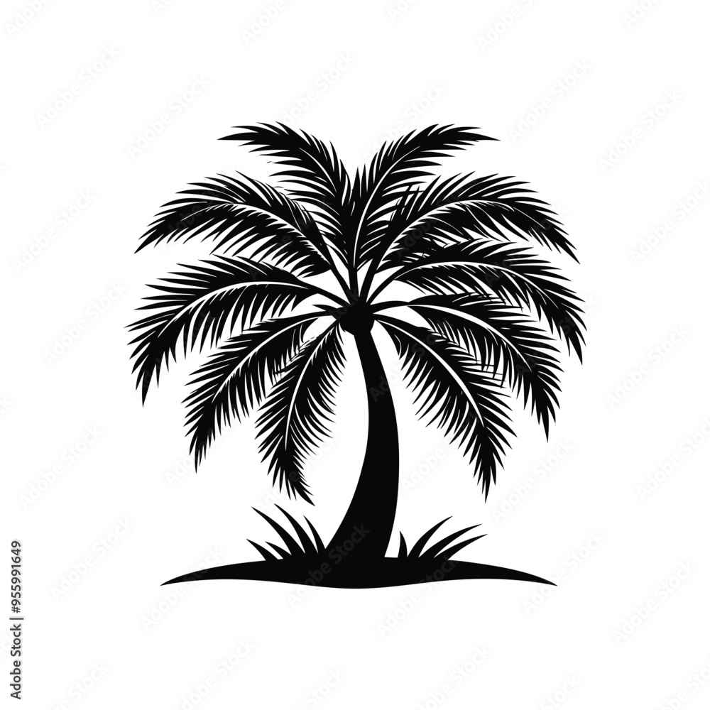 Obraz premium Black and White Palm Tree Silhouette. Coconut Palm Icon Design