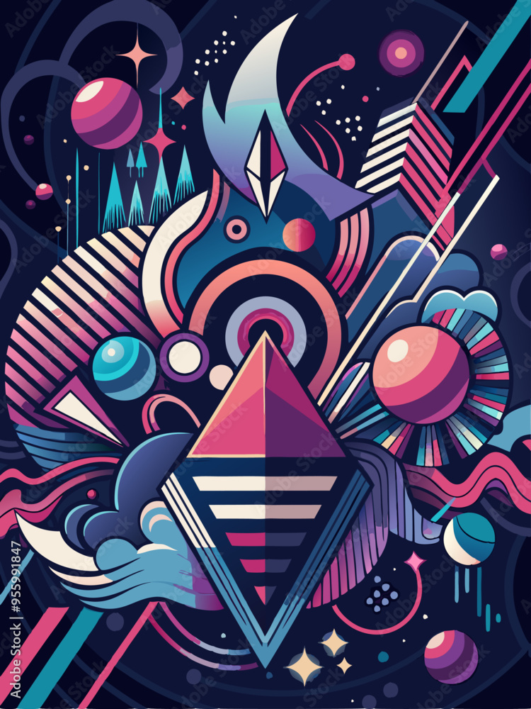 Abstract Cosmic Design with Geometric Shapes and Stars Abstract Cosmic Design with Geometric Shapes and Stars