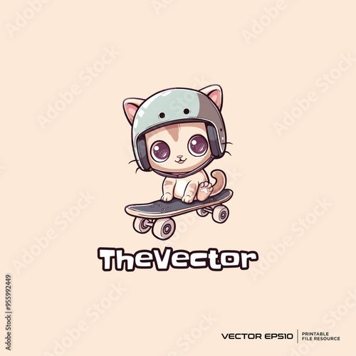 Skateboarder cat logo, vector, mascot, character, cartoon, illustration, eps10