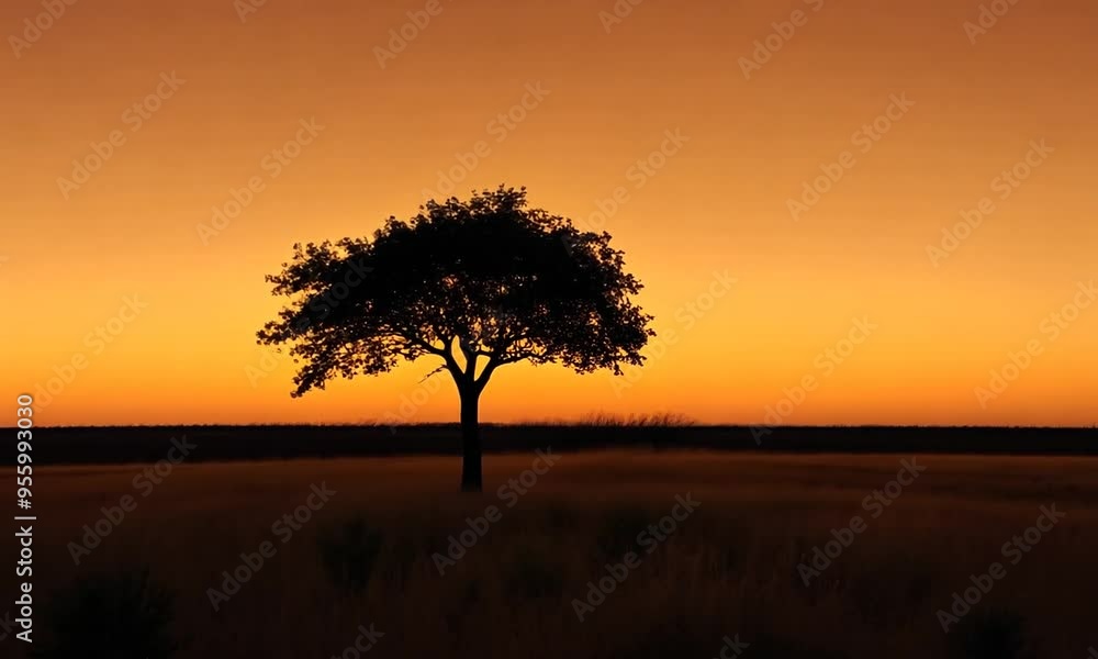 Silhouette of a tree against an orange sunset Silhouette of a tree against an orange sunset