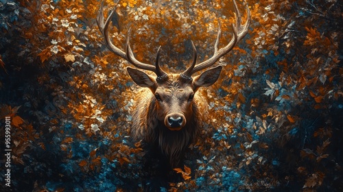 Majestic Deer in Enchanted Forest with Autumn Foliage and Mystical Lighting