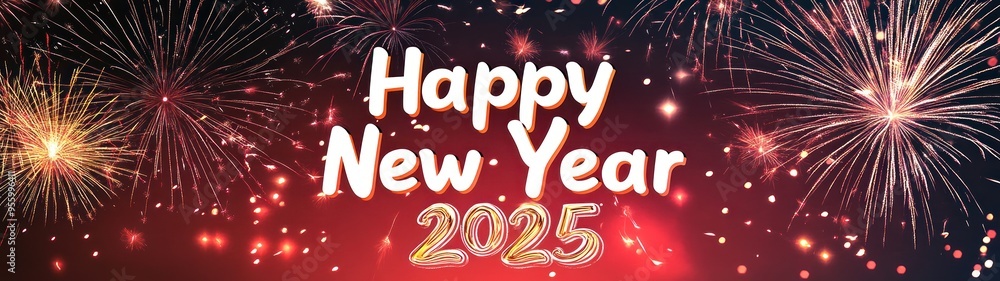 A festive New Year's banner featuring sparkling fireworks with the text A festive New Year's banner featuring sparkling fireworks with the text