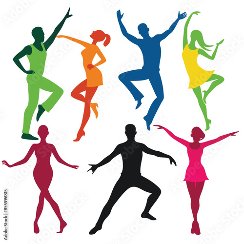 Dancing People Silhouettes Vector