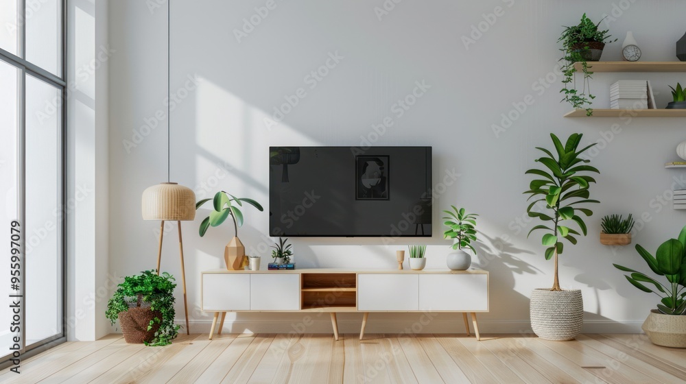 Bright and airy minimalist living room featuring sleek design, indoor plants, and natural light in Scandinavian style Bright and airy minimalist living room featuring sleek design, indoor plants, and natural light in Scandinavian style
