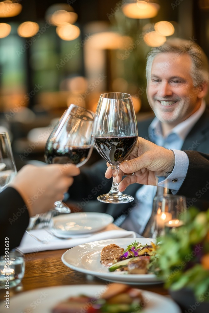 A business dinner where a client and service provider are toasting their continued relationship