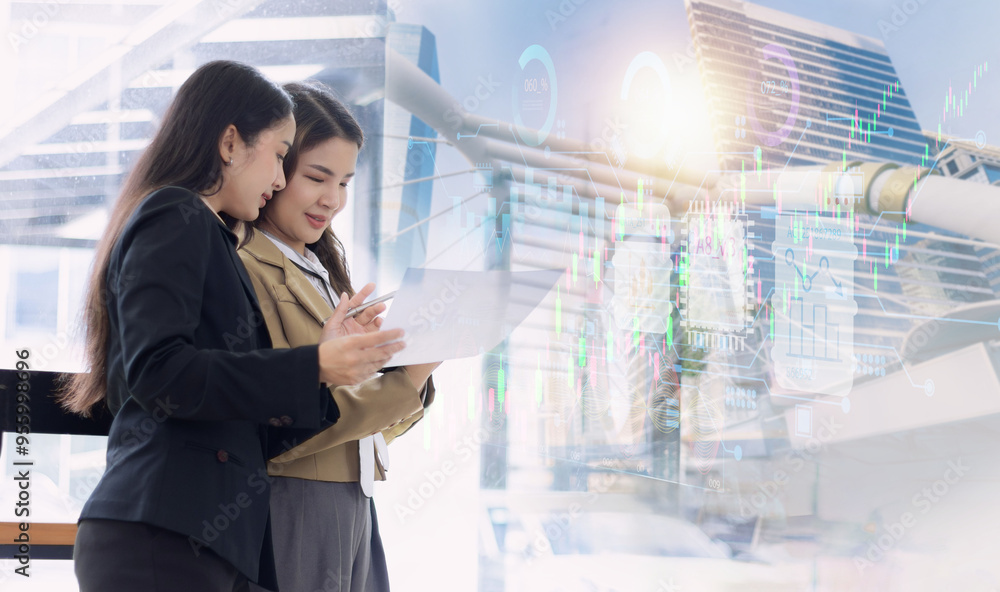 Fototapeta premium Team of businesswoman working together with analysis report chart in office.