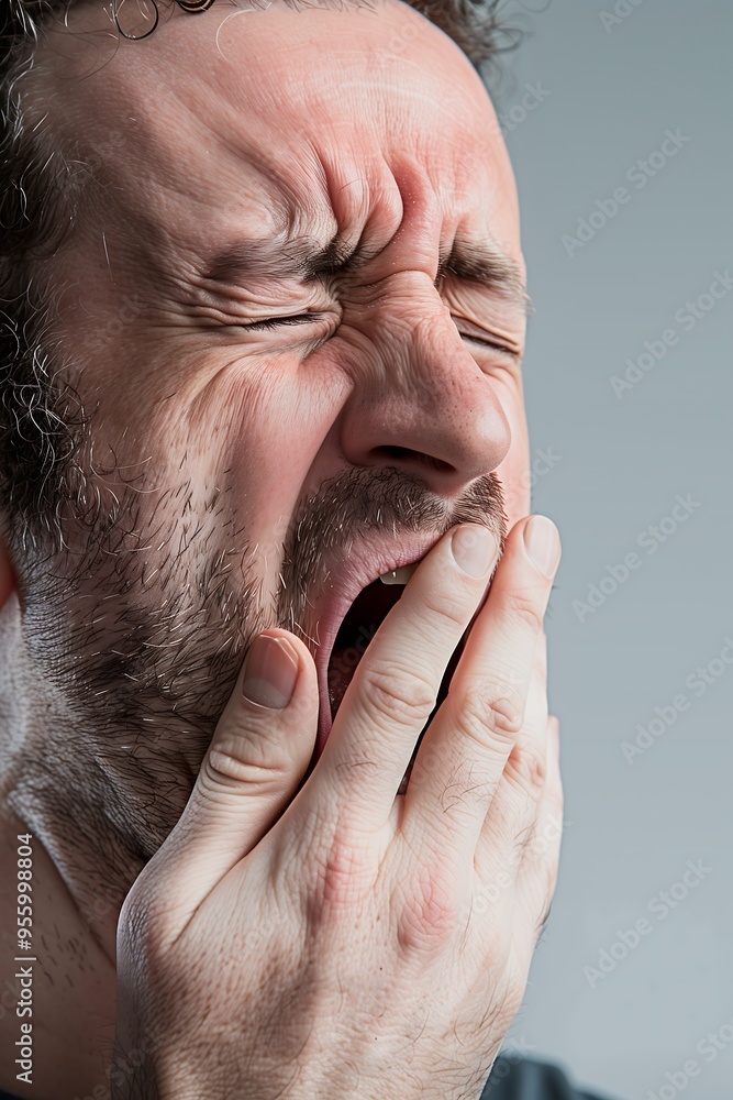 Tired Man Yawning with Hand Covering Mouth in Closeup Tired Man Yawning with Hand Covering Mouth in Closeup