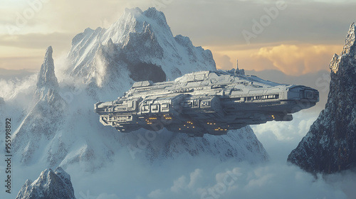 3D Model of Spaceship with Mountain Background