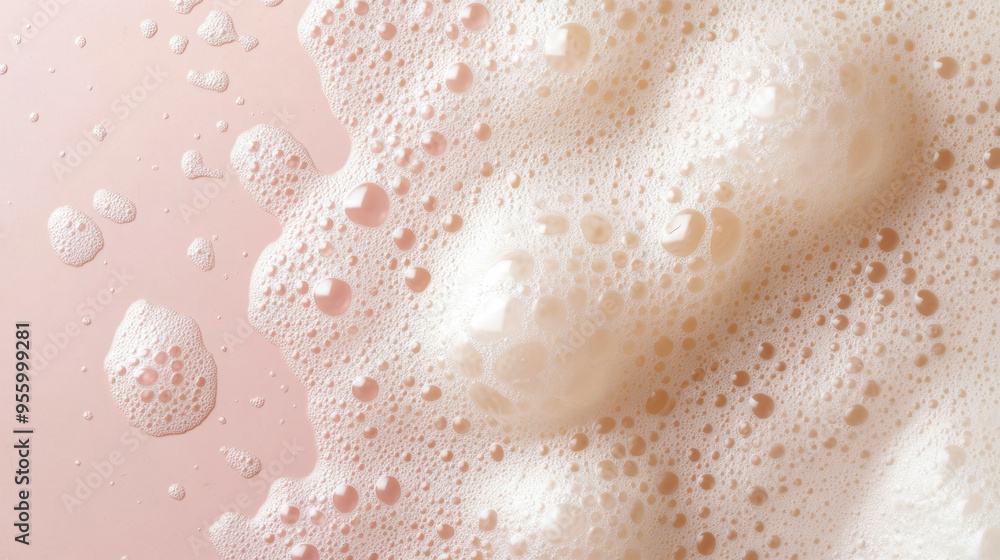 Close-up illustration of beige soap bubbles forming a foamy texture on a pink background. Skincare cosmetic product. Clean and hygiene Close-up illustration of beige soap bubbles forming a foamy texture on a pink background. Skincare cosmetic product. Clean and hygiene