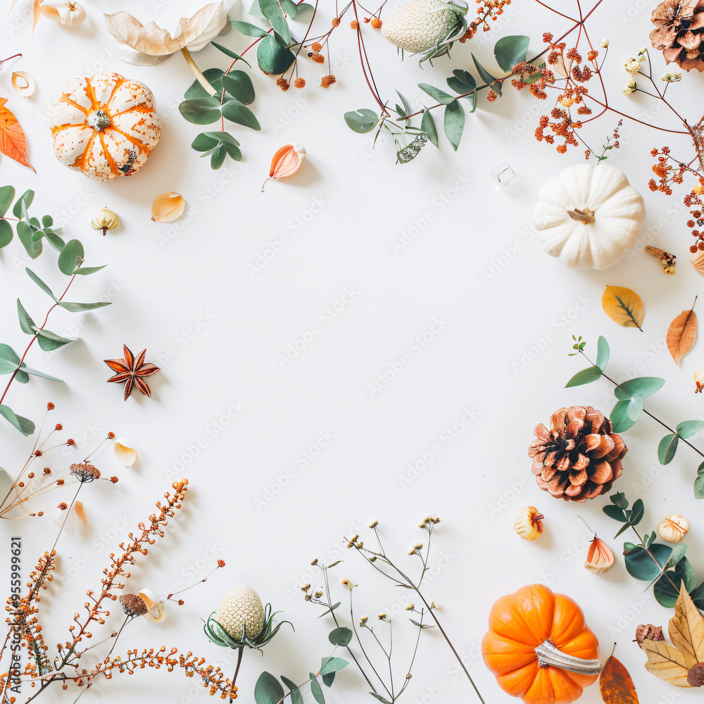 Autumn flat lay background on white Autumn flat lay background on white