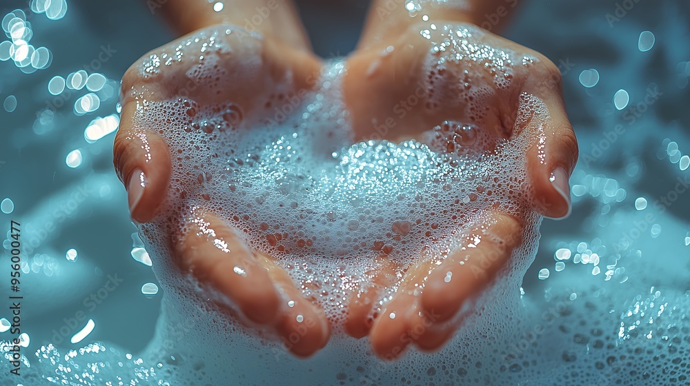 Hands Holding Soap Bubbles in Gentle Light Hands Holding Soap Bubbles in Gentle Light