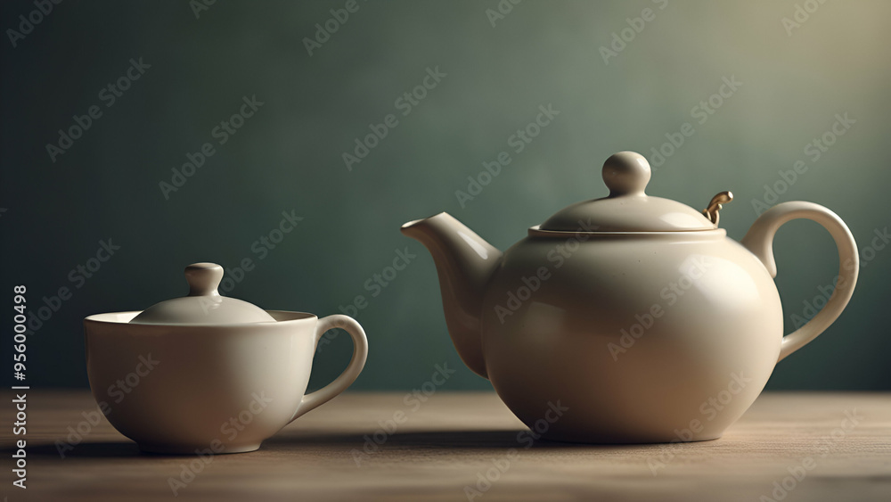 Teapot and Teacup Illustration with Soft Background and Empty Space Teapot and Teacup Illustration with Soft Background and Empty Space