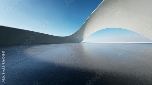 3d render of abstract curve structure futuristic architecture with empty concrete floor