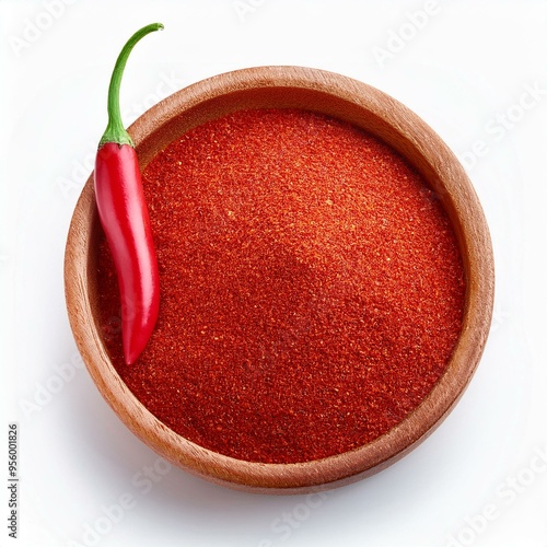 Red hot chili peppers with red chili powder photo