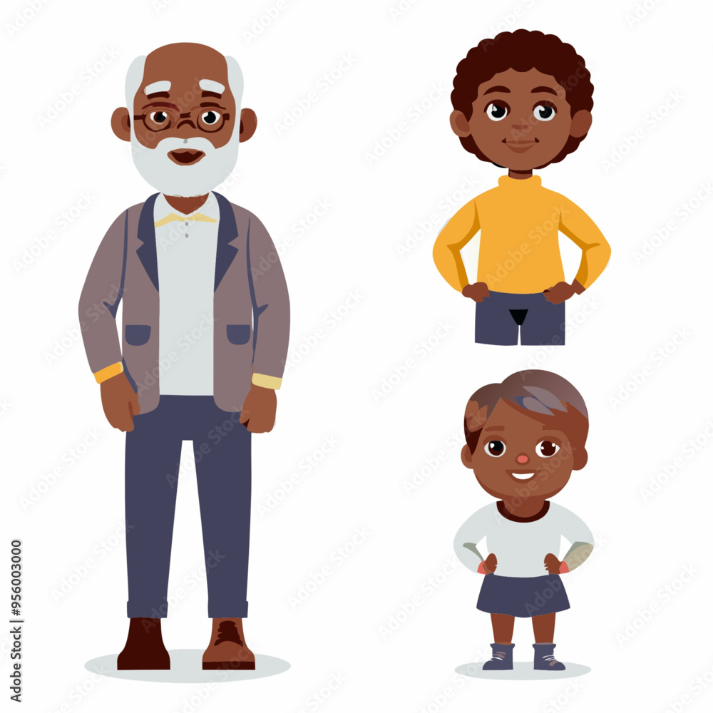 Diverse Black Characters of Various Ages for Print-on-Demand T-Shirts and Educational Materials Diverse Black Characters of Various Ages for Print-on-Demand T-Shirts and Educational Materials