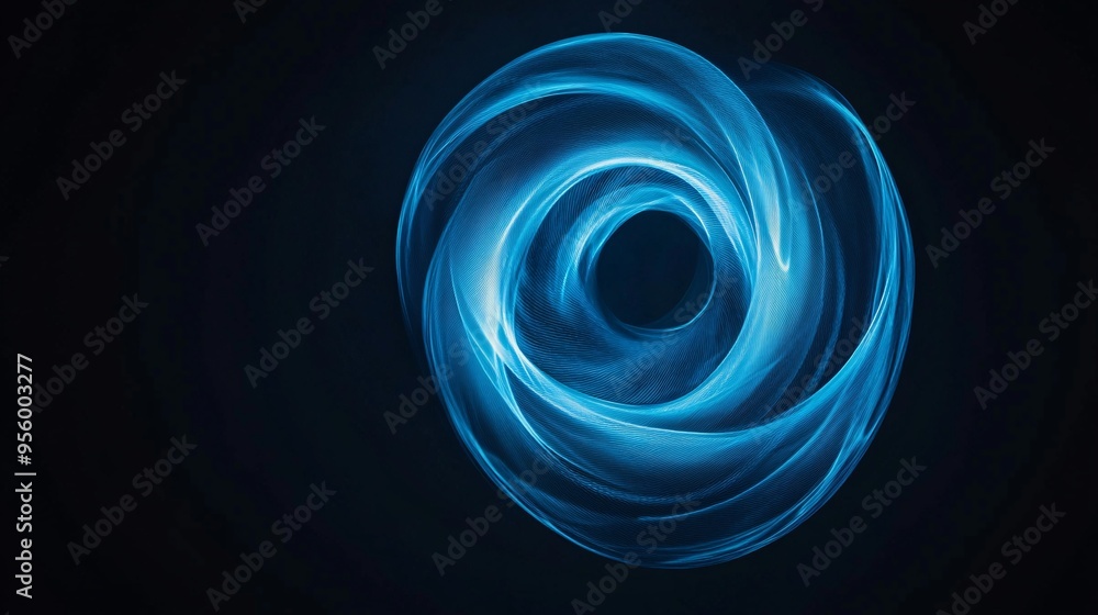 Dynamic blue light swirl illustrating fluid motion and energy in a dark setting. Dynamic blue light swirl illustrating fluid motion and energy in a dark setting.
