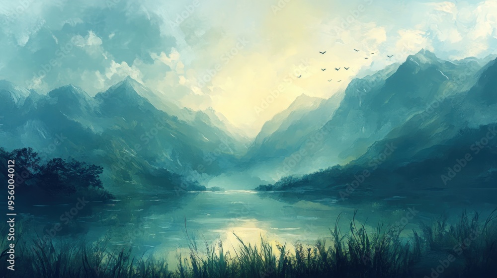 digital painting with a landscape theme digital painting with a landscape theme