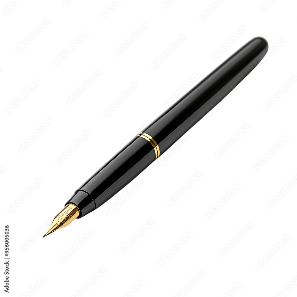 Elegant Black Fountain Pen with Gold Accents and Transparent Background Elegant Black Fountain Pen with Gold Accents and Transparent Background