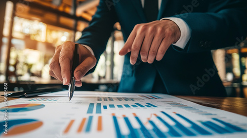 Businessman Pointing at Financial Analysis Graph