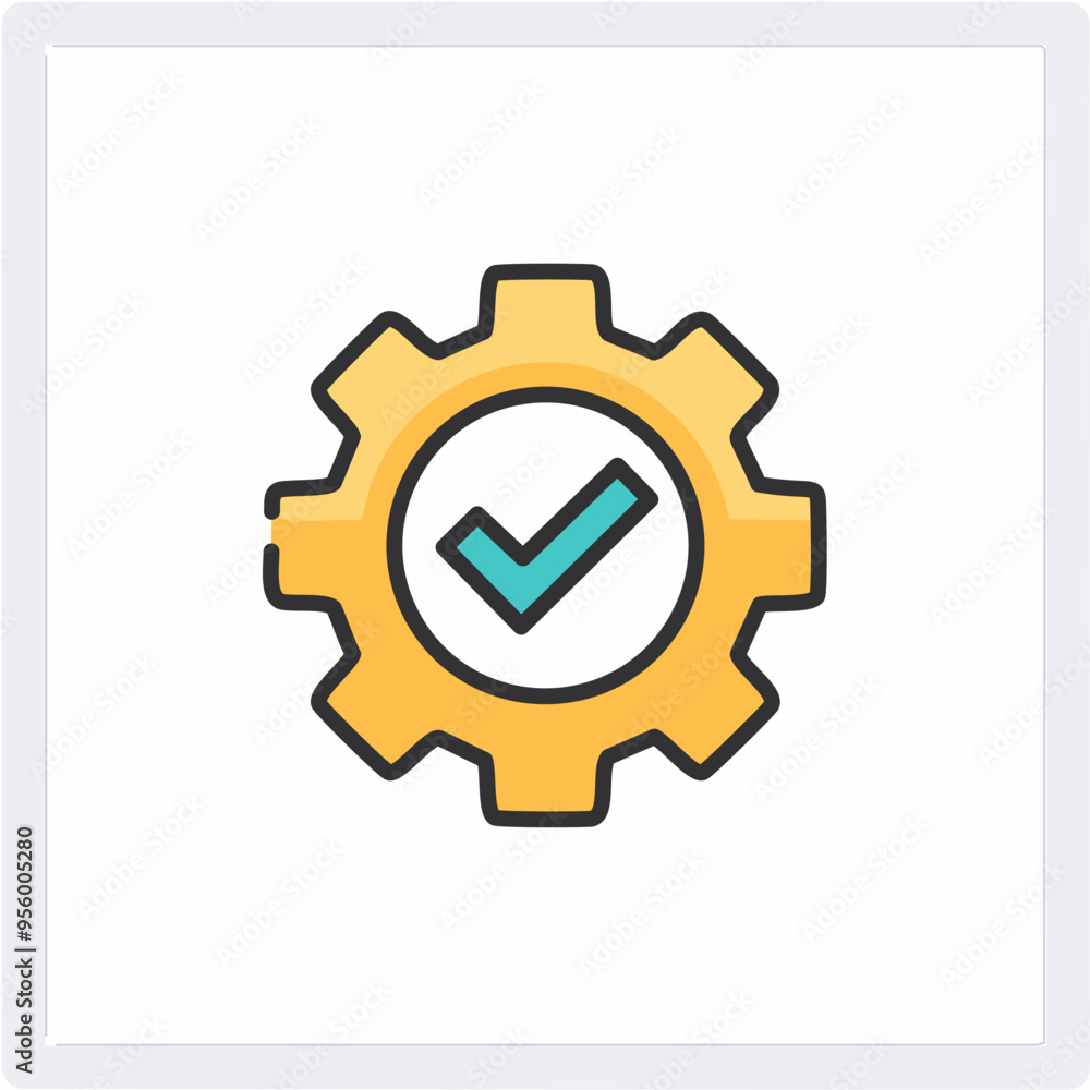 Gear and check mark icon, flat design. Vector Illustration. Gear and check mark icon, flat design. Vector Illustration.