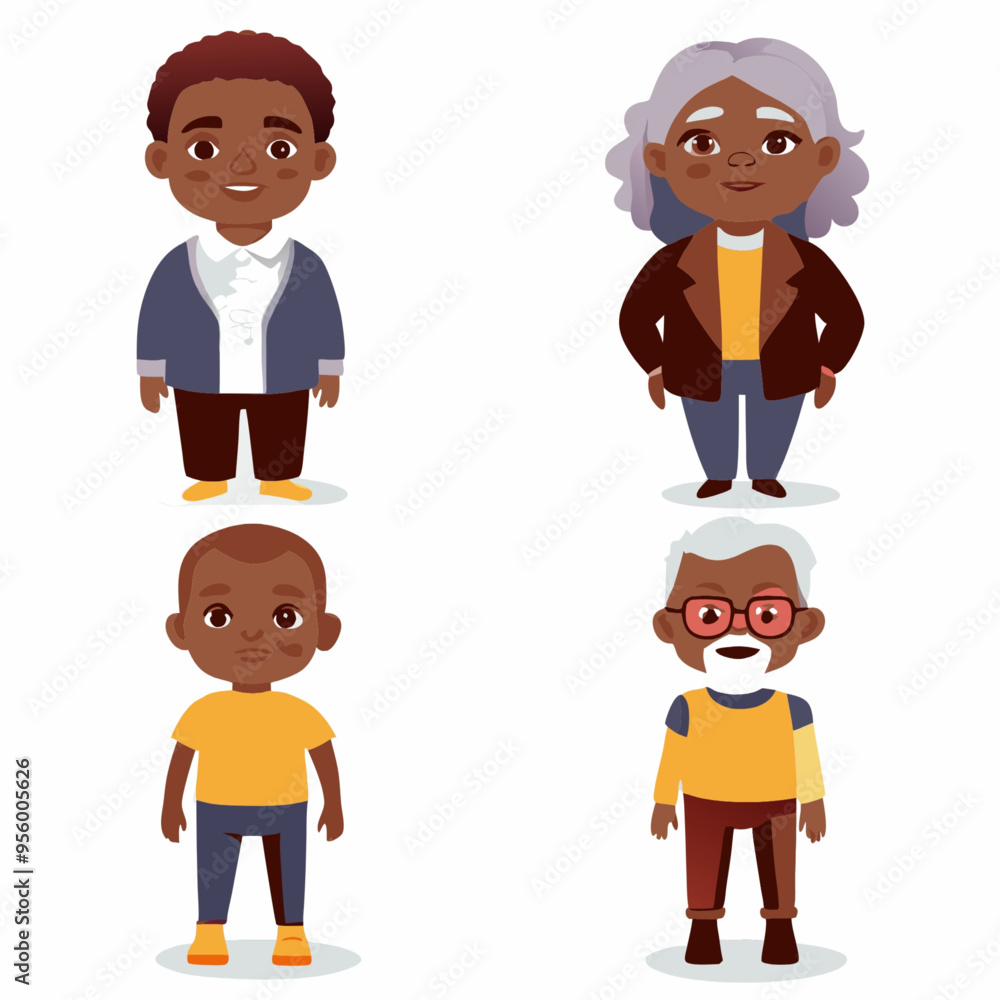 Diverse Black Characters of Various Ages for Print-on-Demand T-Shirts and Educational Materials Diverse Black Characters of Various Ages for Print-on-Demand T-Shirts and Educational Materials