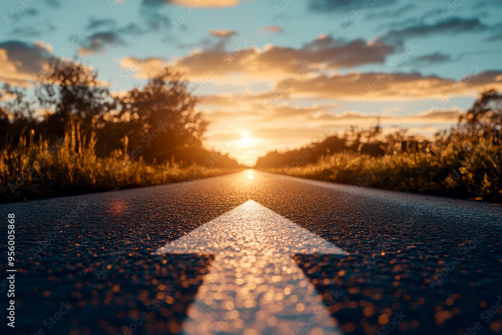 asphalt road with white paint arrow means keep forward. Never loose. asphalt road with white paint arrow means keep forward. Never loose.
