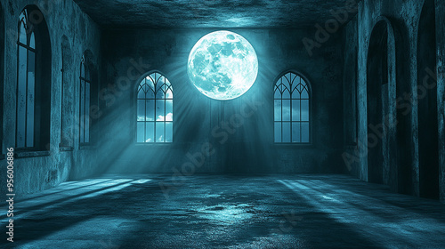 Dark Scary Fantasy Room with Windows and Doors photo