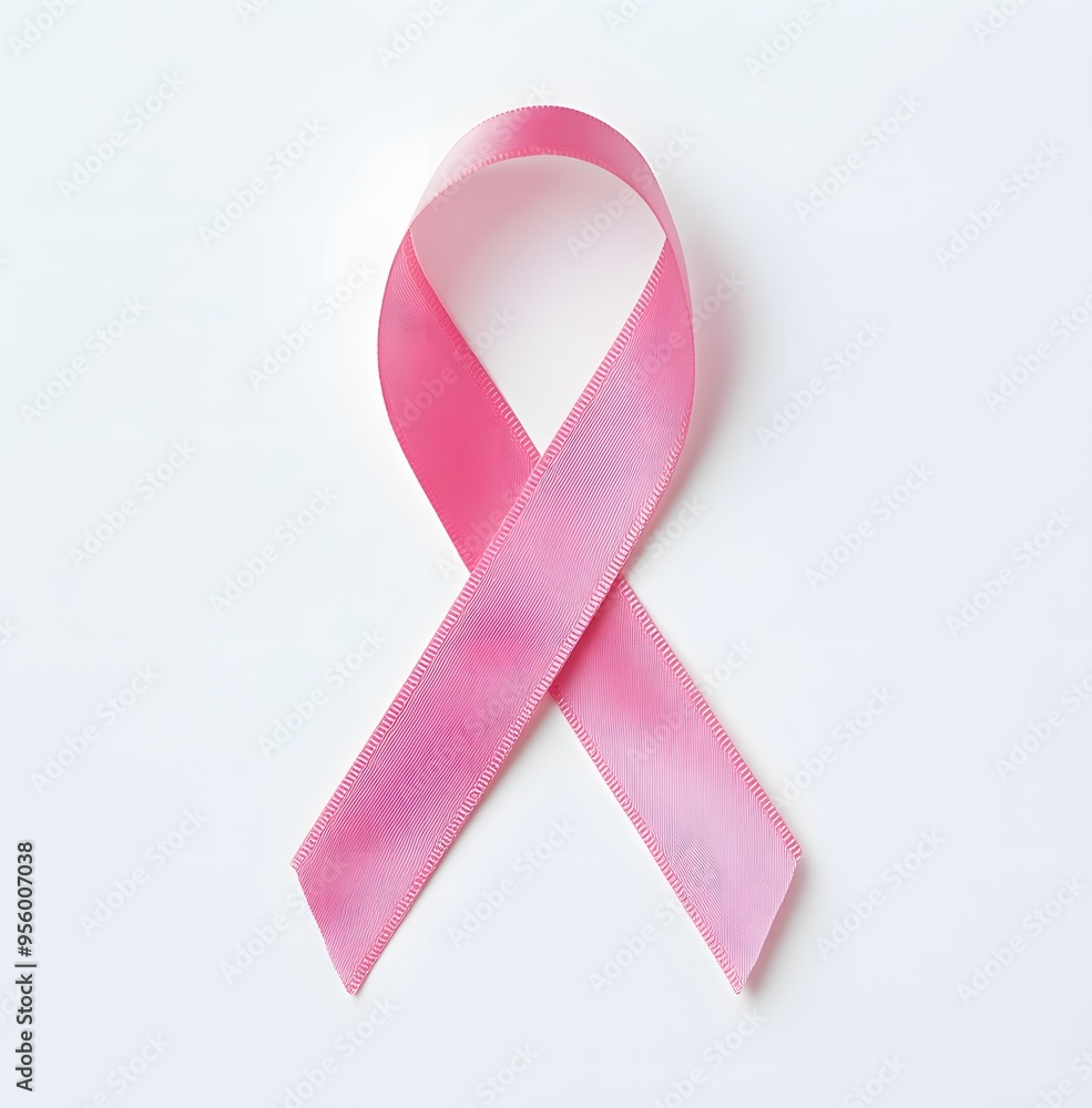 A pink ribbon symbolizing cancer awareness on a white background A pink ribbon symbolizing cancer awareness on a white background