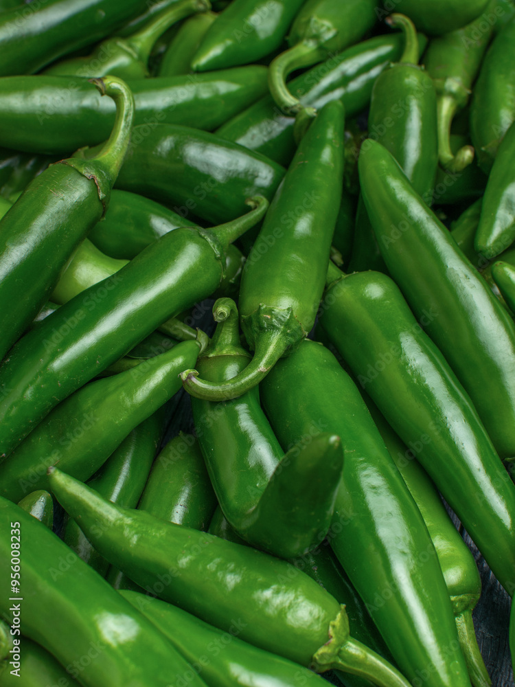 Fresh Green Jalapeno Peppers on Display - Vibrant and Healthy Organic Produce Fresh Green Jalapeno Peppers on Display - Vibrant and Healthy Organic Produce