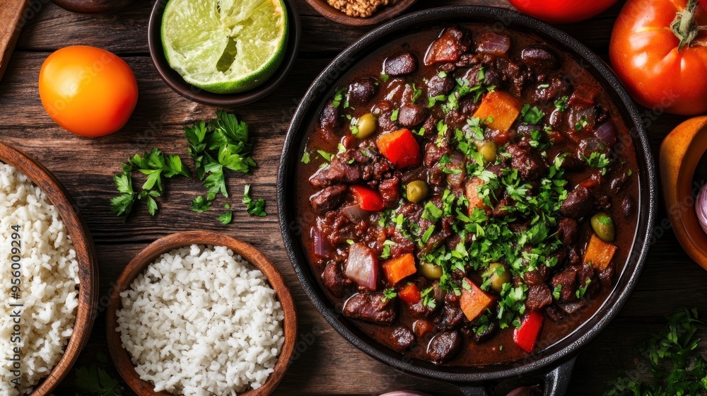 Delicious Black Bean Stew with Rice and Fresh Herbs Delicious Black Bean Stew with Rice and Fresh Herbs