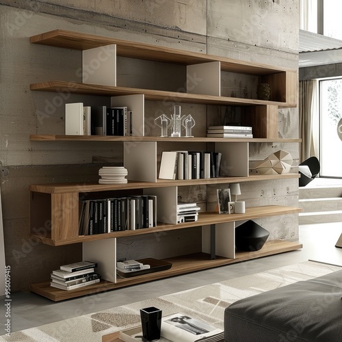 Modern Wooden Bookshelf with White Accents