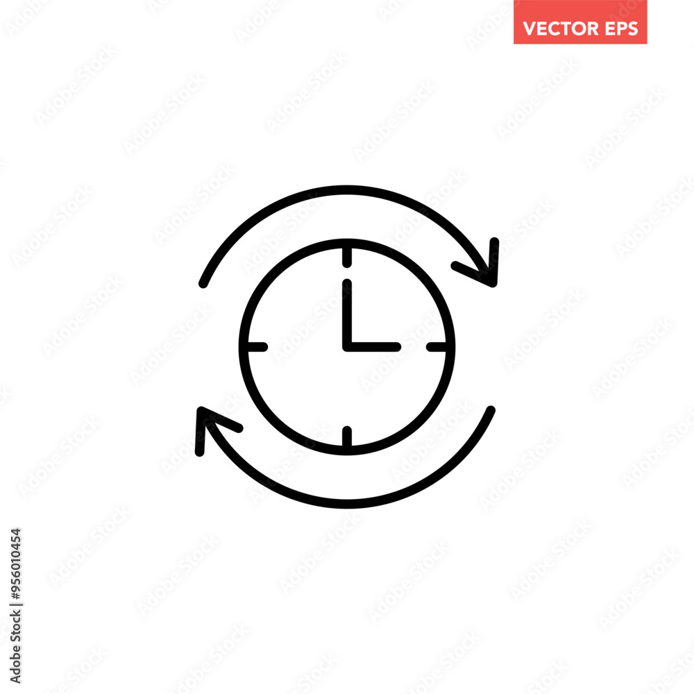 Black refresh time line icon, simple speed up hr clock with arrow flat design pictogram, infographic vector for app logo web button ui ux interface elements isolated on white background Black refresh time line icon, simple speed up hr clock with arrow flat design pictogram, infographic vector for app logo web button ui ux interface elements isolated on white background