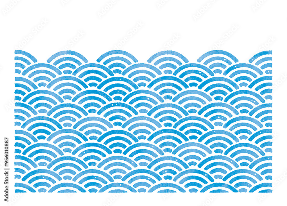 青海波　模様　和柄　伝統文様　水彩