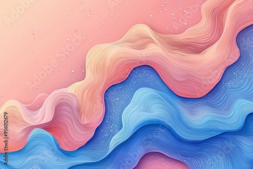 Abstract Layered Wavy Pattern in Pink and Blue Hues photo