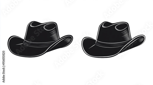 Silhouette Cowboy Hat Icon and Logo on White Background photo