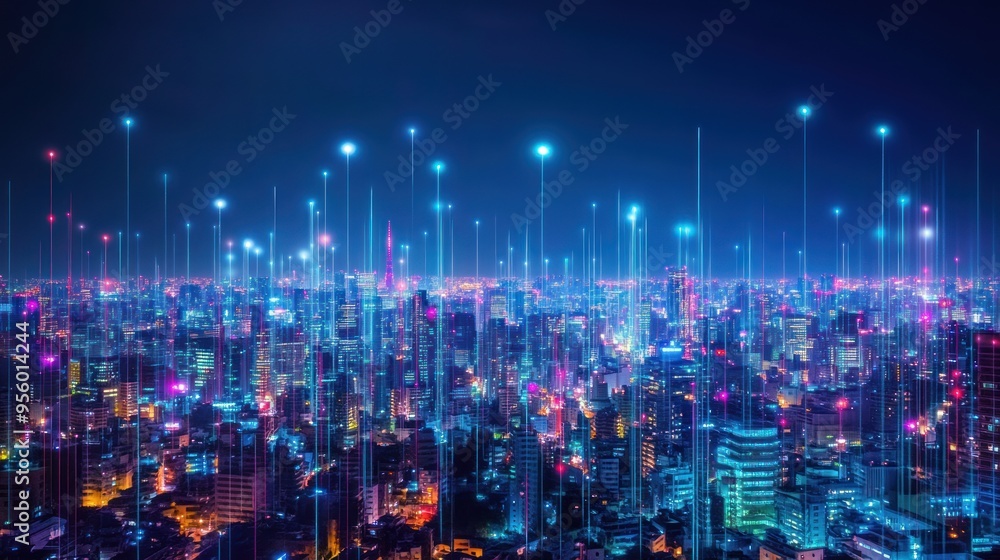 Futuristic Cityscape with Network Connections Futuristic Cityscape with Network Connections