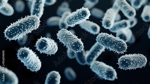 Close-up of microscopic bacteria on a dark background, scientific illustration, microbiology study