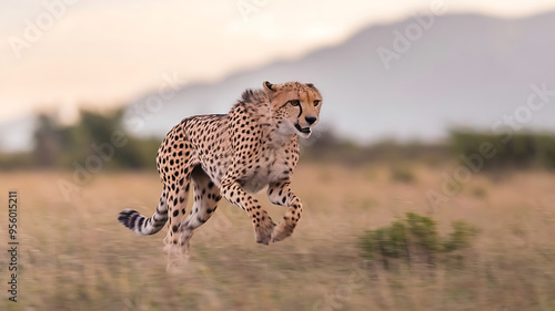 A cheetah running in the wild illustration, Generative AI photo