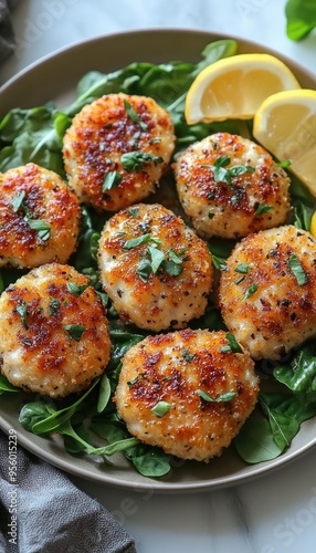 A plate of crispy, golden brown scallops. Perfect for showcasing a delicious seafood dish.