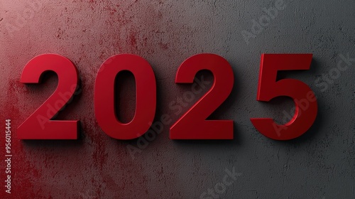 ew year on red background with number 2025 royalty free, modern and sleek, innovative page design, dark red and light gray, 32k uhd, captivating, precisionist art  photo