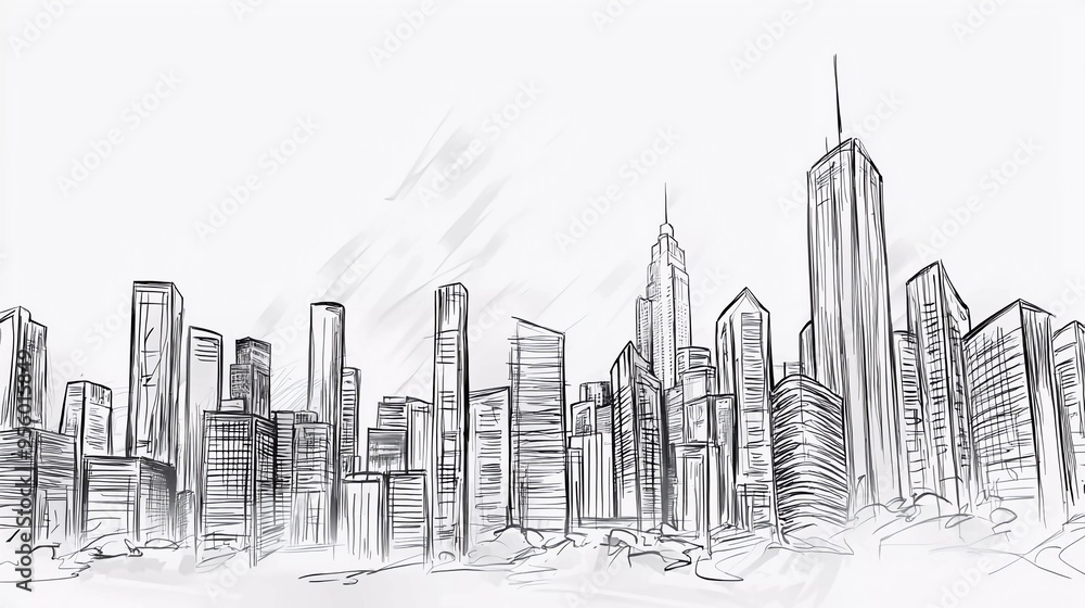 Fototapeta premium City graphic black white cityscape skyline sketch illustration vector