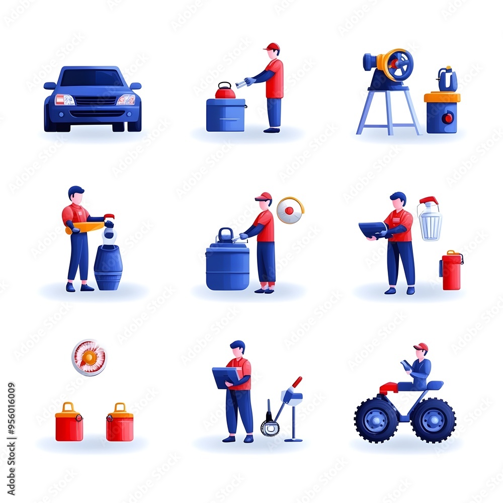 Flat Gradient Icons for Automotive Maintenance and Repair Services Flat Gradient Icons for Automotive Maintenance and Repair Services