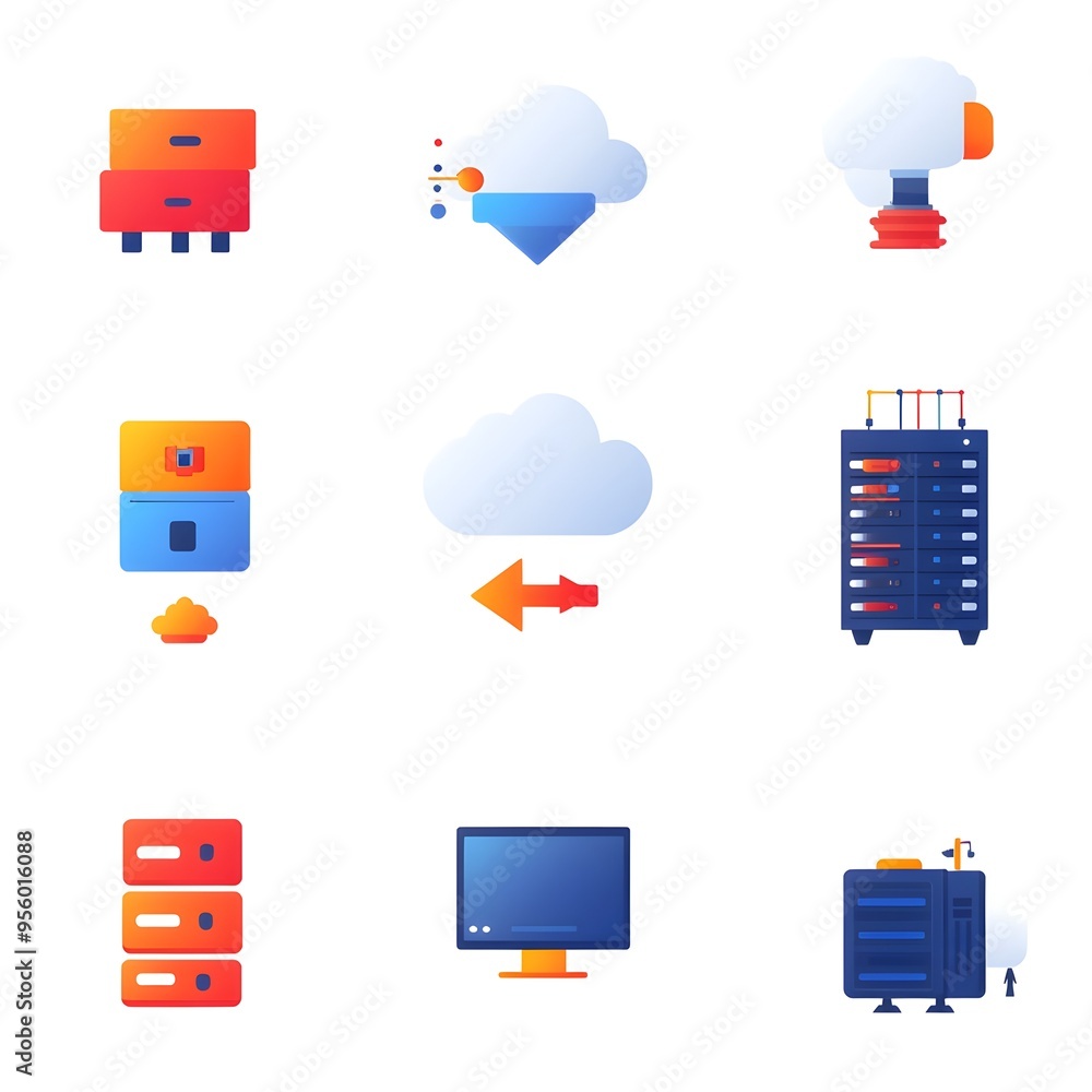Flat Gradient Icons for Cloud Computing Services and Symbols Flat Gradient Icons for Cloud Computing Services and Symbols