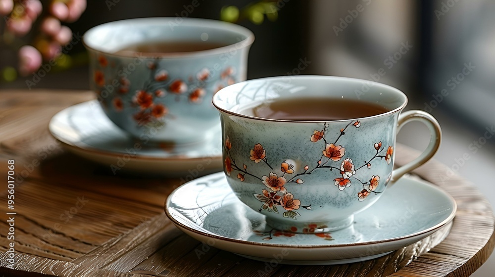a teacups with a drink on a table. a teacups with a drink on a table.